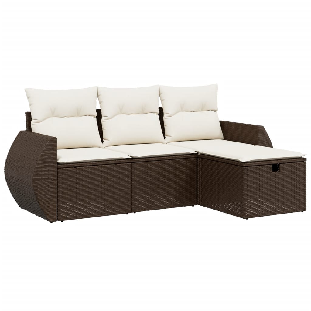 4-delige Loungeset met kussens poly rattan bruin