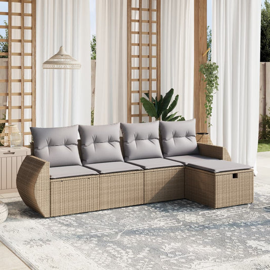 5-delige Loungeset met kussens poly rattan gemengd beige Tuinsets | Creëer jouw Trendy Thuis | Gratis bezorgd & Retour | Trendy.nl