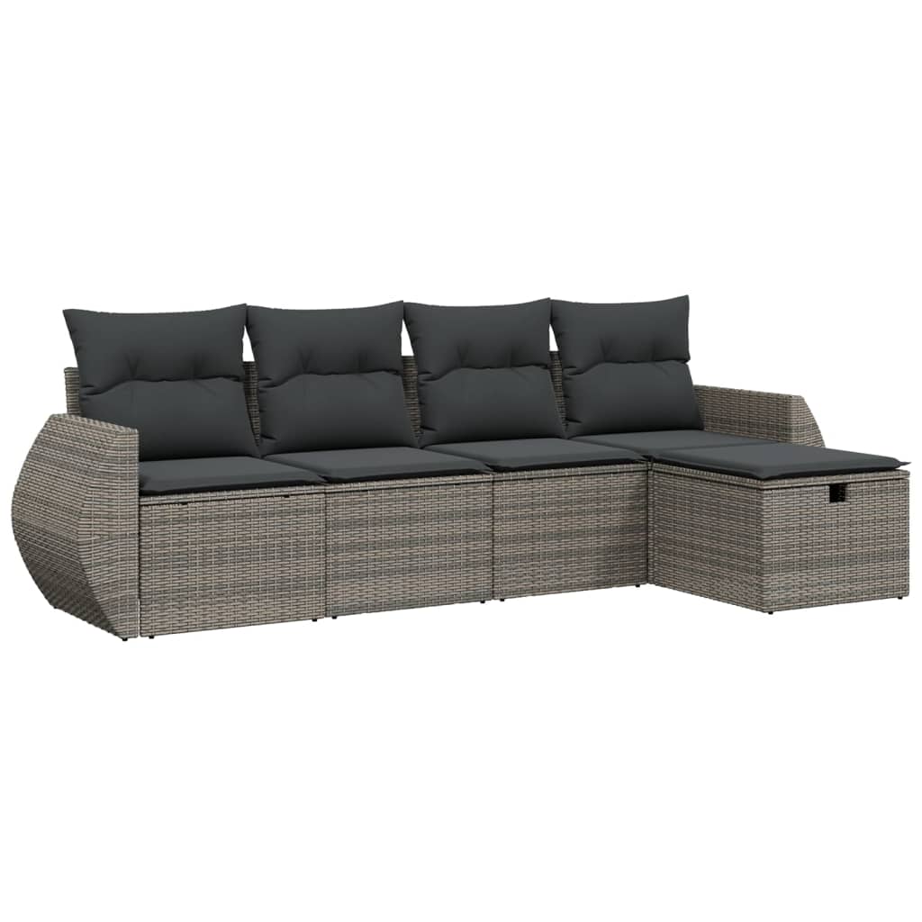 5-delige Loungeset met kussens poly rattan grijs