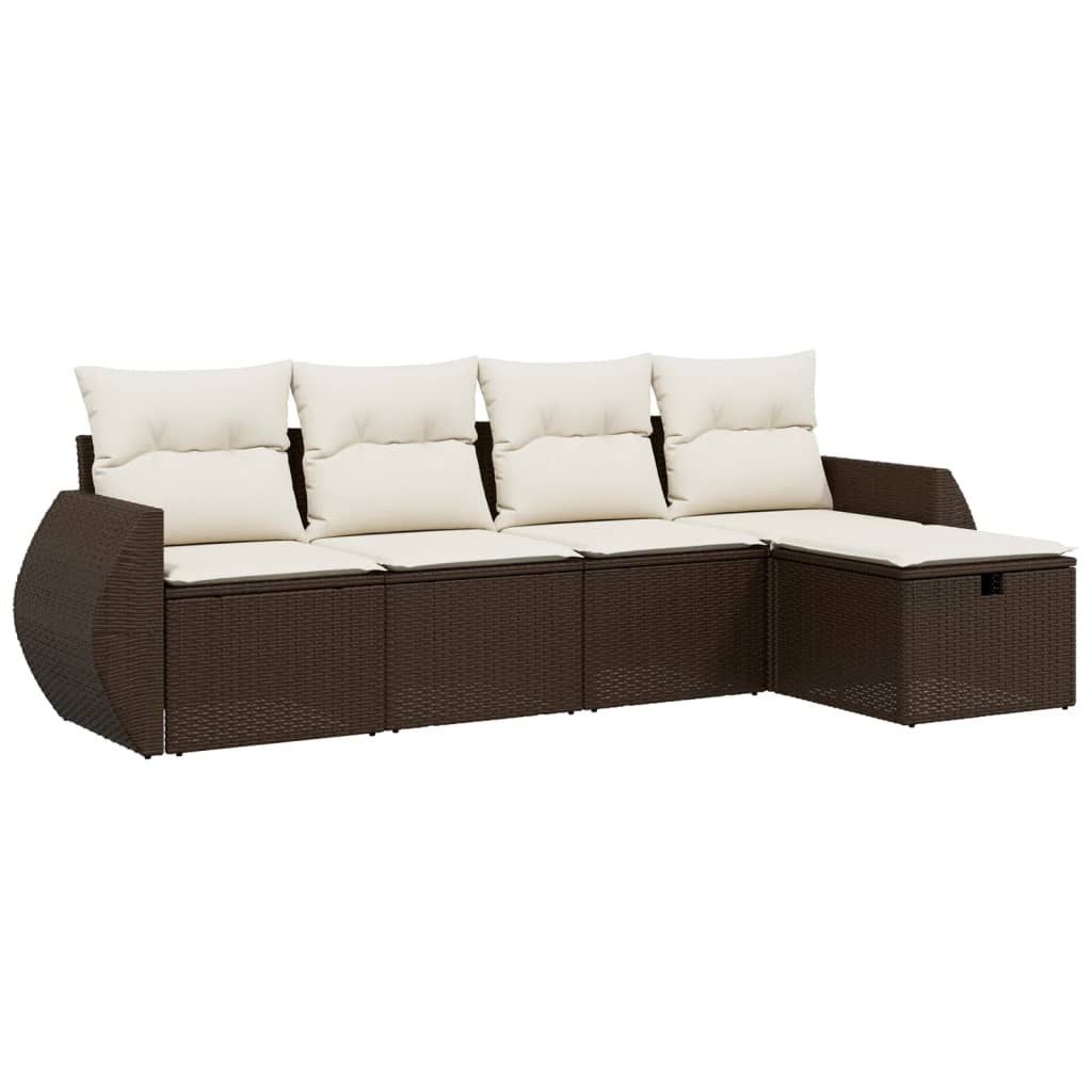 5-delige Loungeset met kussens poly rattan bruin