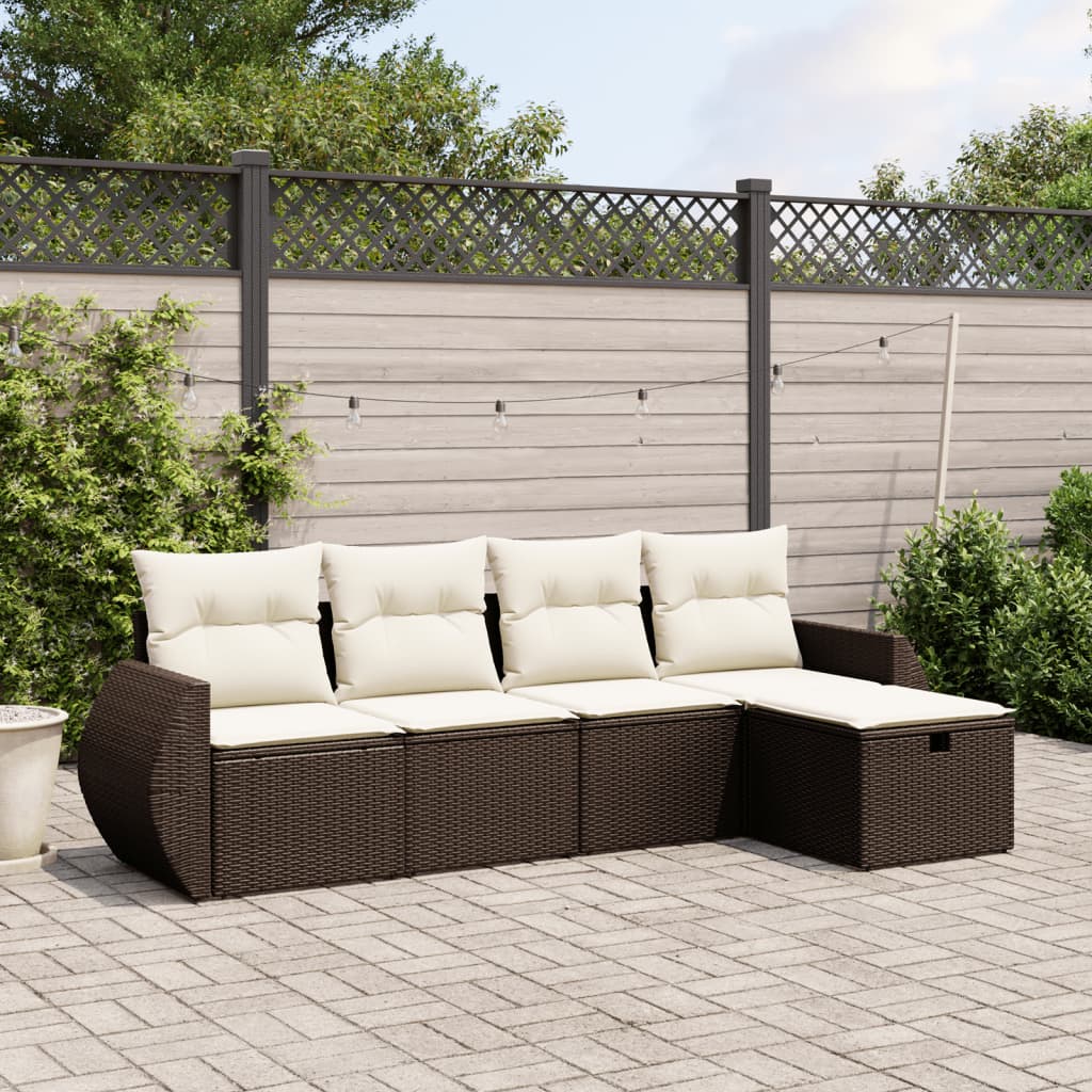 5-delige Loungeset met kussens poly rattan bruin