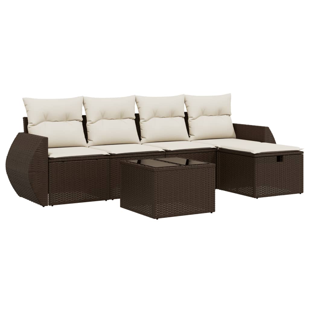 6-delige Loungeset met kussens poly rattan bruin