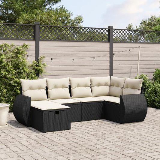 6-delige Loungeset met kussens poly rattan zwart Tuinsets | Creëer jouw Trendy Thuis | Gratis bezorgd & Retour | Trendy.nl