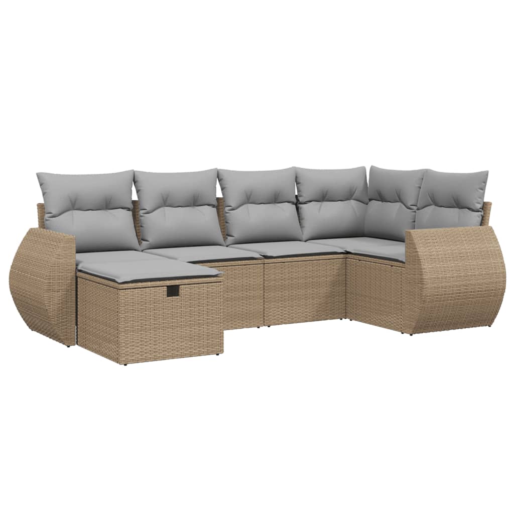 6-delige Loungeset met kussens poly rattan gemengd beige Tuinsets | Creëer jouw Trendy Thuis | Gratis bezorgd & Retour | Trendy.nl