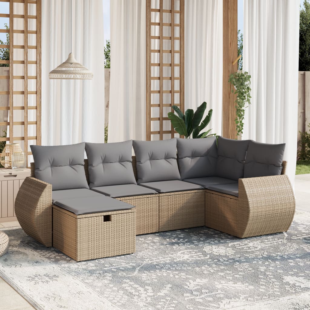 6-delige Loungeset met kussens poly rattan gemengd beige Tuinsets | Creëer jouw Trendy Thuis | Gratis bezorgd & Retour | Trendy.nl