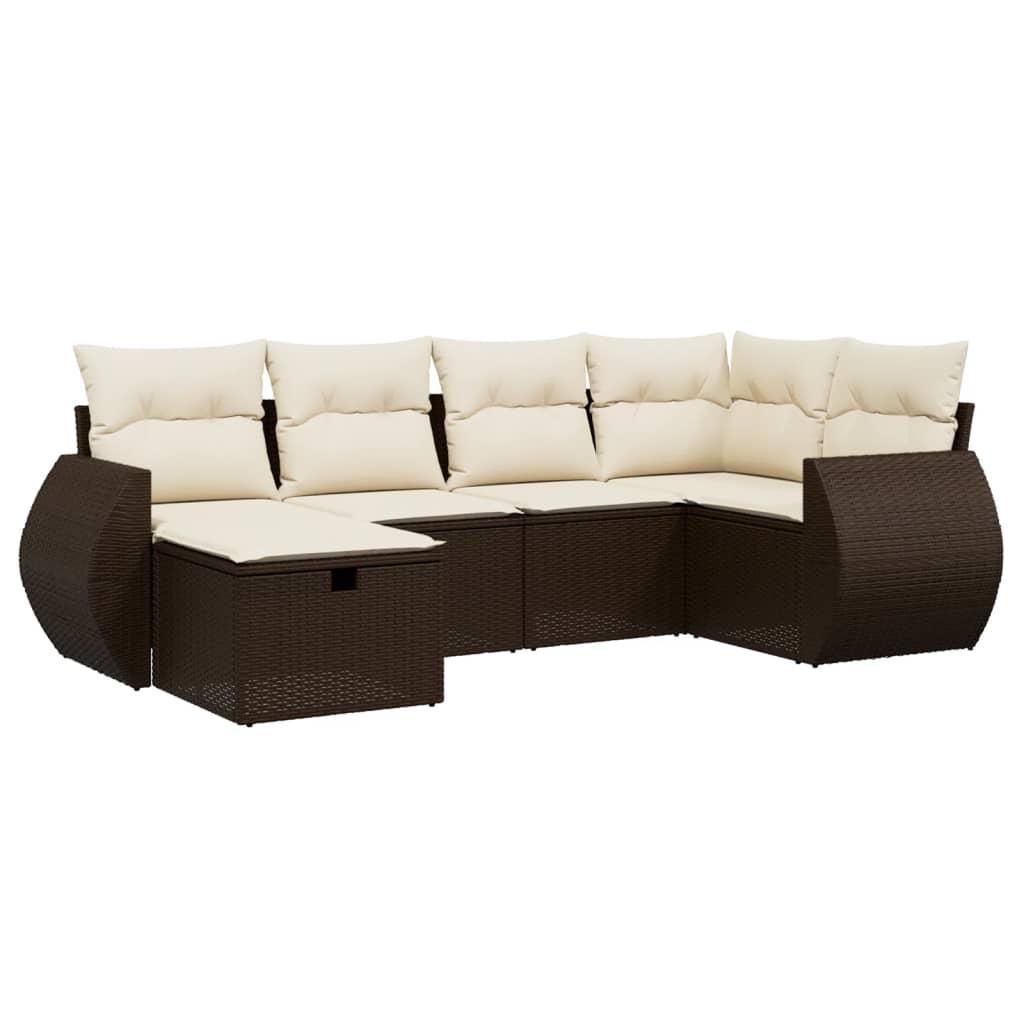 6-delige Loungeset met kussens poly rattan bruin