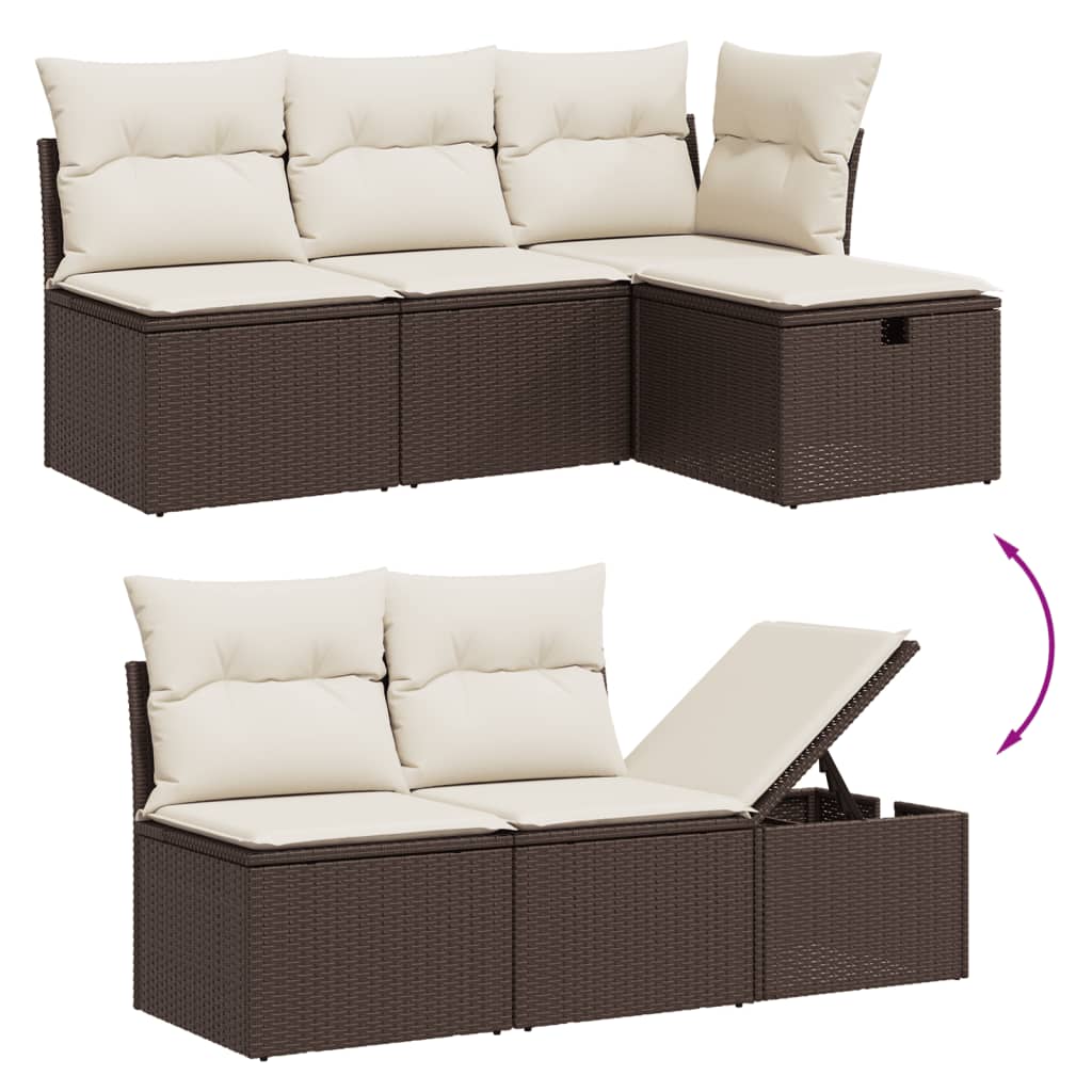 6-delige Loungeset met kussens poly rattan bruin