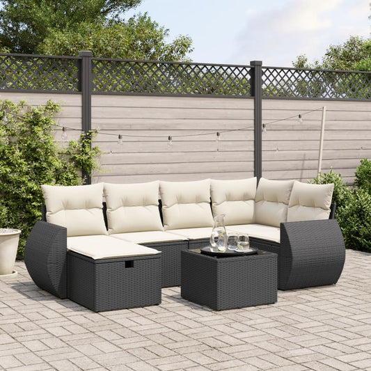 7-delige Loungeset met kussens poly rattan zwart Tuinsets | Creëer jouw Trendy Thuis | Gratis bezorgd & Retour | Trendy.nl