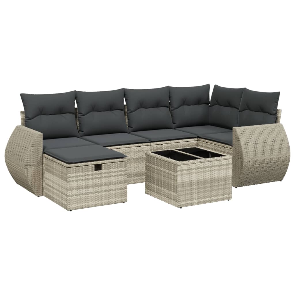 7-delige Loungeset met kussens poly rattan lichtgrijs Tuinsets | Creëer jouw Trendy Thuis | Gratis bezorgd & Retour | Trendy.nl