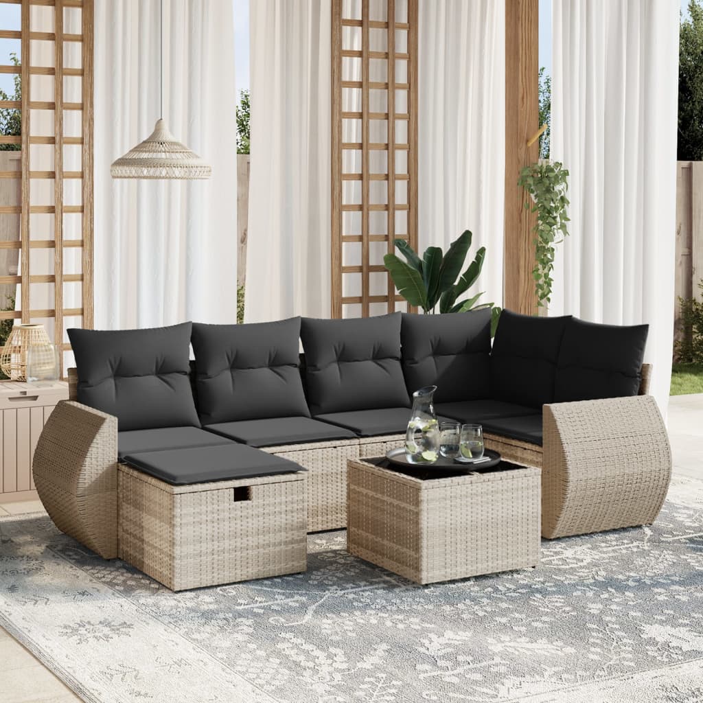 7-delige Loungeset met kussens poly rattan lichtgrijs Tuinsets | Creëer jouw Trendy Thuis | Gratis bezorgd & Retour | Trendy.nl