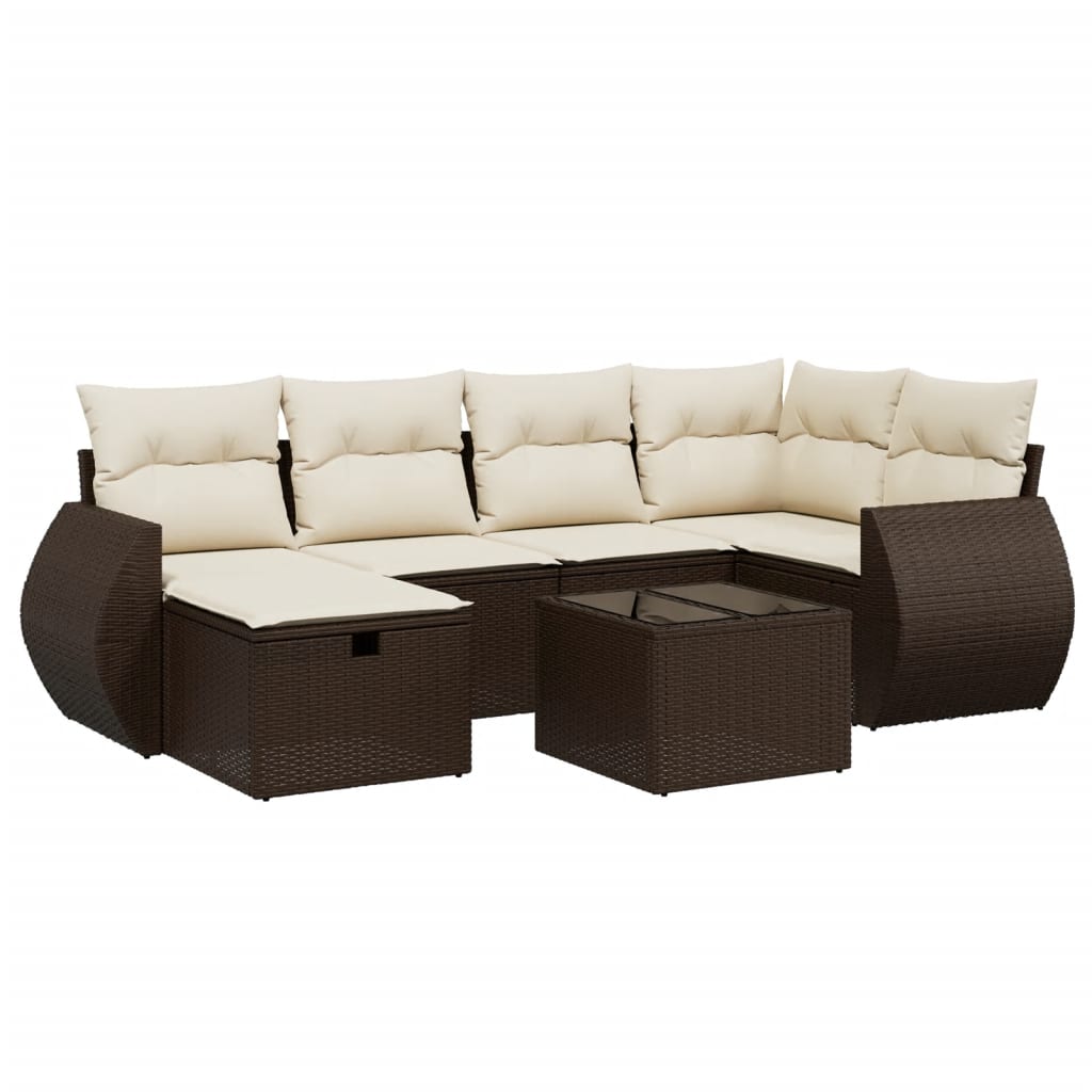 7-delige Loungeset met kussens poly rattan bruin