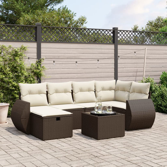 7-delige Loungeset met kussens poly rattan bruin