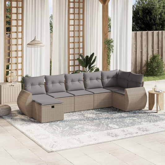 7-delige Loungeset met kussens poly rattan gemengd beige Tuinsets | Creëer jouw Trendy Thuis | Gratis bezorgd & Retour | Trendy.nl