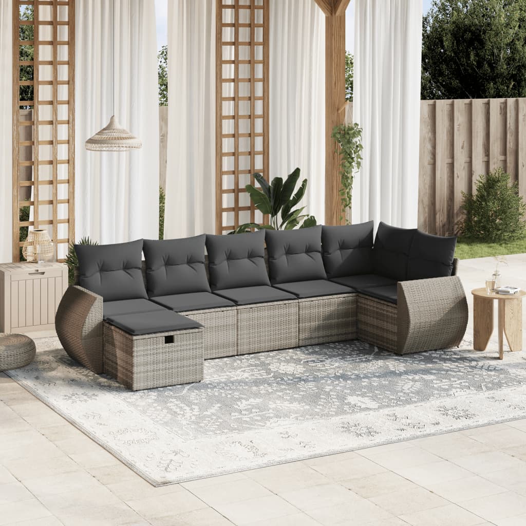 7-delige Loungeset met kussens poly rattan lichtgrijs Tuinsets | Creëer jouw Trendy Thuis | Gratis bezorgd & Retour | Trendy.nl