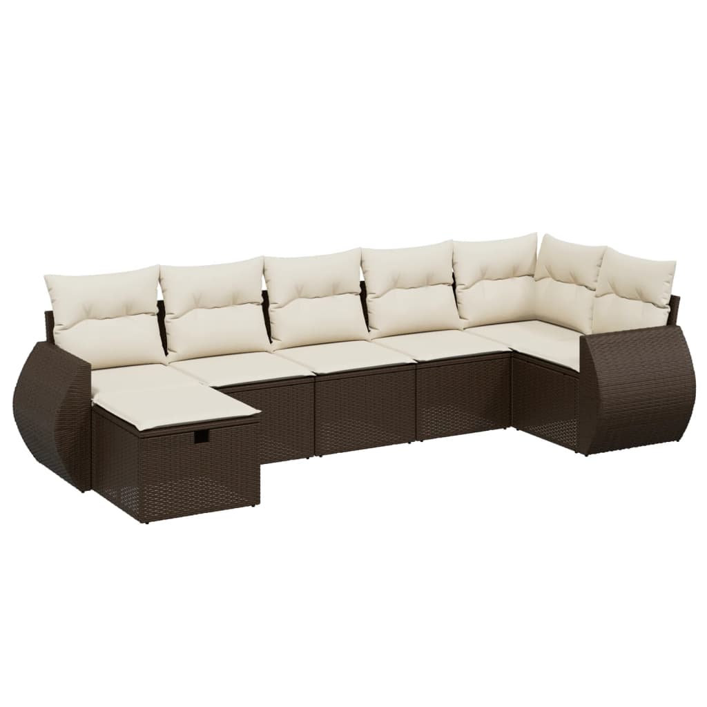 7-delige Loungeset met kussens poly rattan bruin