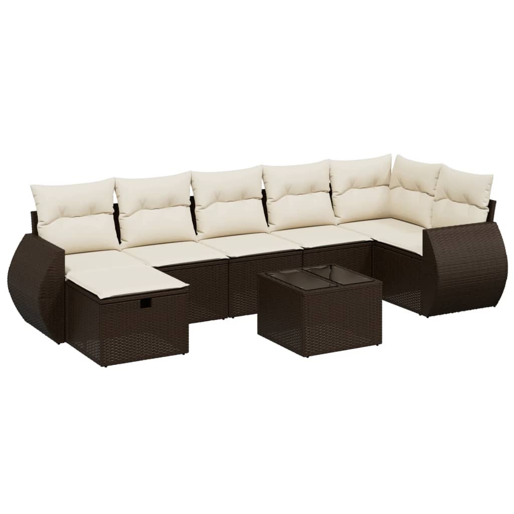 8-delige Loungeset met kussens poly rattan bruin