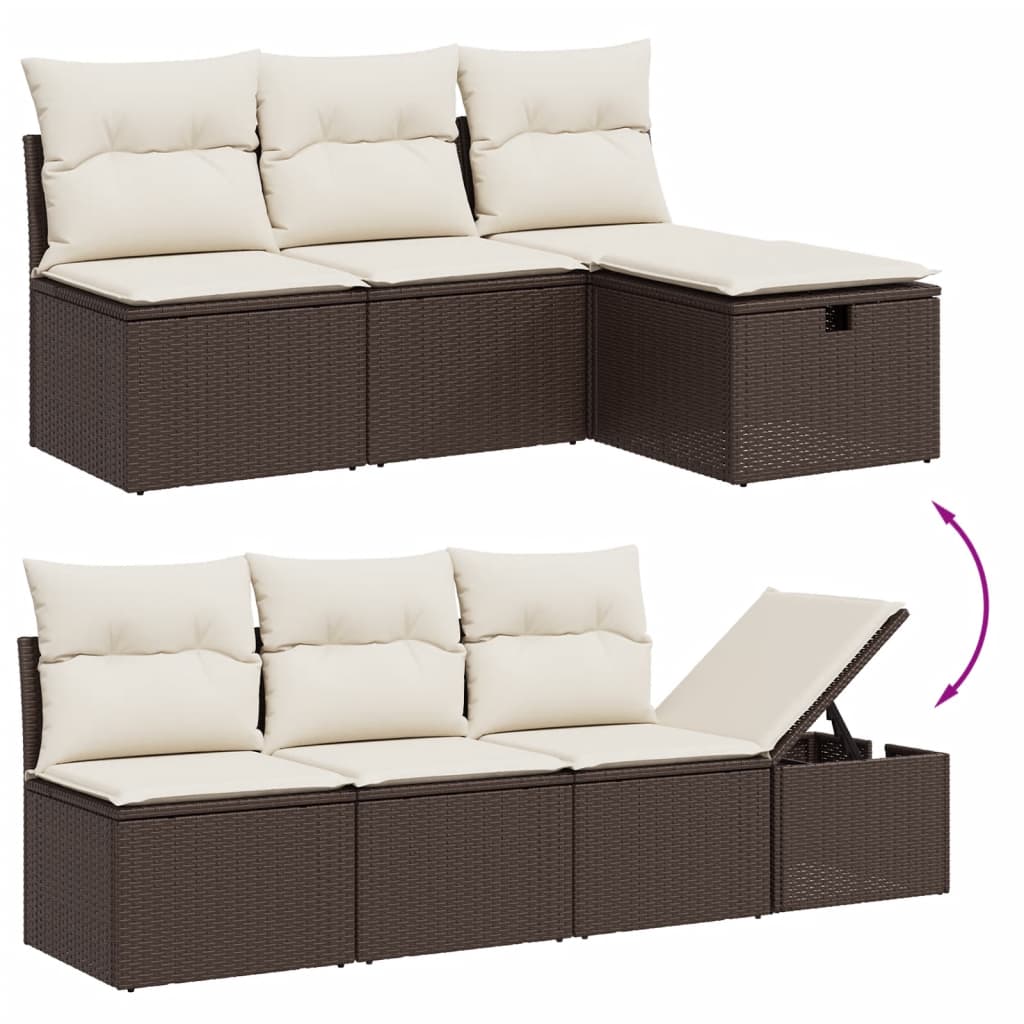 8-delige Loungeset met kussens poly rattan bruin