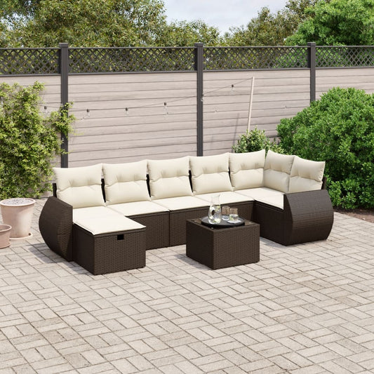 8-delige Loungeset met kussens poly rattan bruin