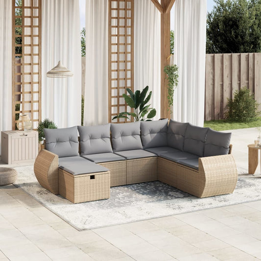 7-delige Loungeset met kussens poly rattan gemengd beige Tuinsets | Creëer jouw Trendy Thuis | Gratis bezorgd & Retour | Trendy.nl