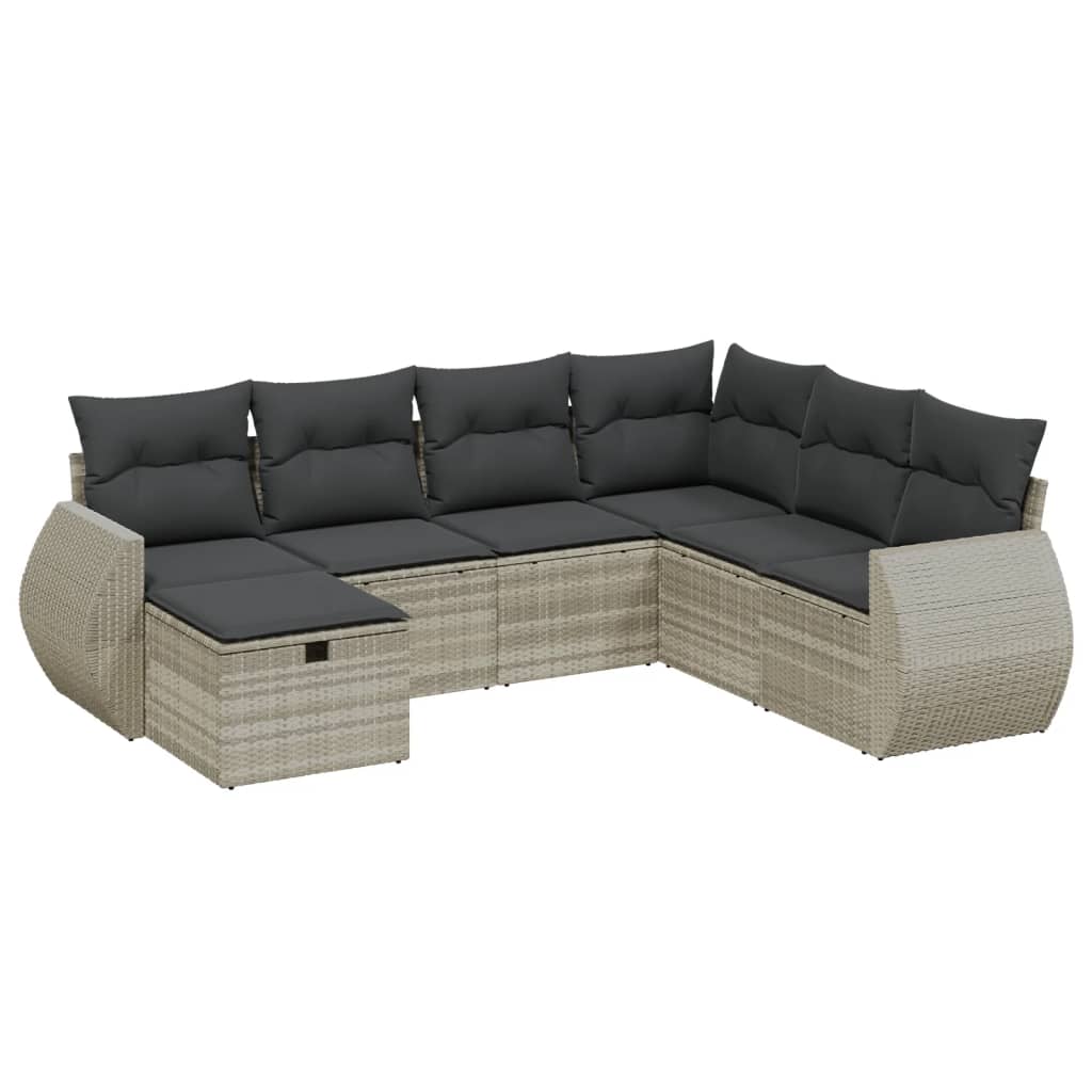 7-delige Loungeset met kussens poly rattan lichtgrijs Tuinsets | Creëer jouw Trendy Thuis | Gratis bezorgd & Retour | Trendy.nl