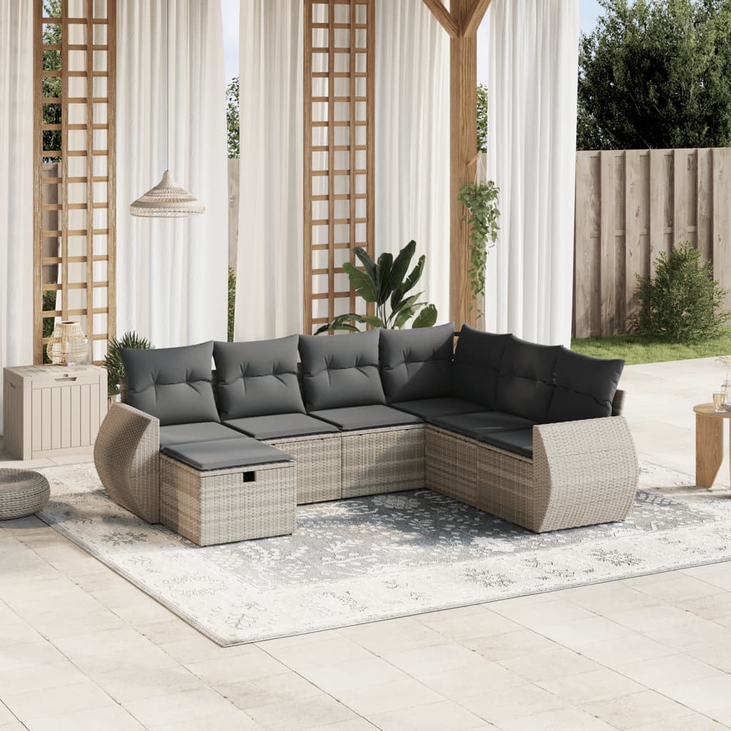 7-delige Loungeset met kussens poly rattan lichtgrijs Tuinsets | Creëer jouw Trendy Thuis | Gratis bezorgd & Retour | Trendy.nl