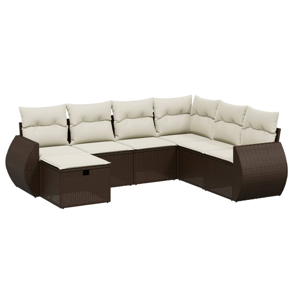 7-delige Loungeset met kussens poly rattan bruin