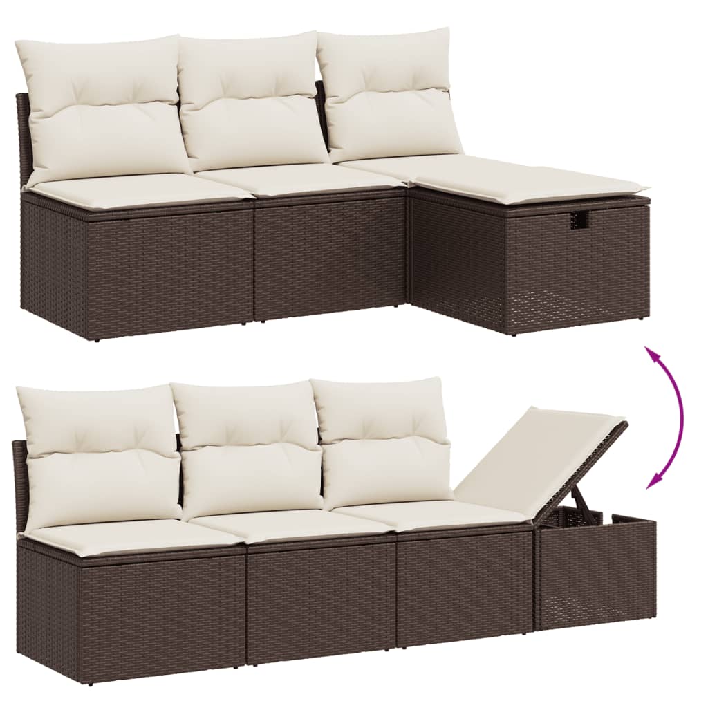 7-delige Loungeset met kussens poly rattan bruin