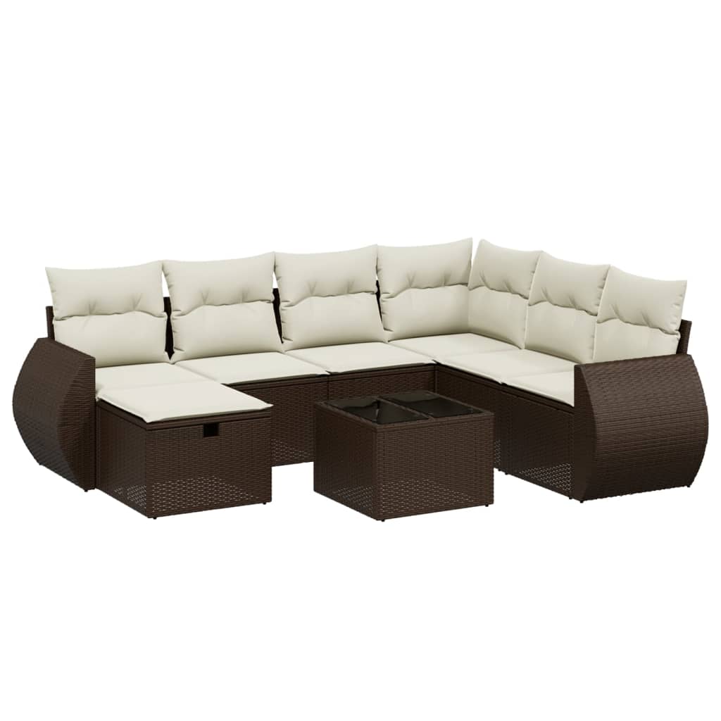 8-delige Loungeset met kussens poly rattan bruin