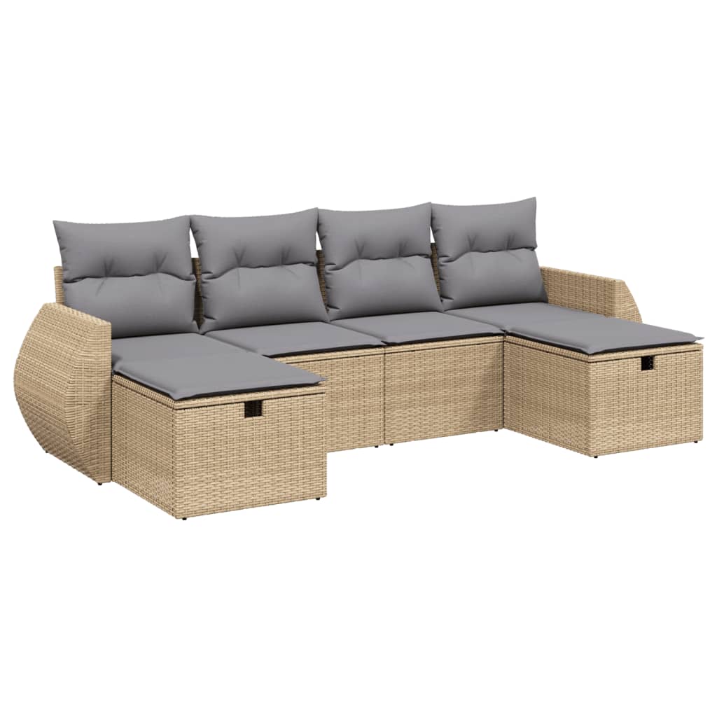 6-delige Loungeset met kussens poly rattan gemengd beige Tuinsets | Creëer jouw Trendy Thuis | Gratis bezorgd & Retour | Trendy.nl