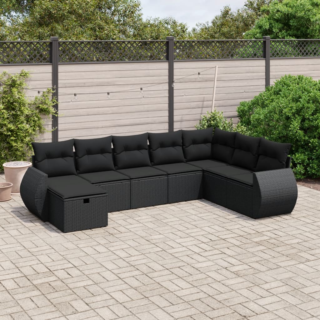 8-delige Loungeset met kussens poly rattan zwart Tuinsets | Creëer jouw Trendy Thuis | Gratis bezorgd & Retour | Trendy.nl