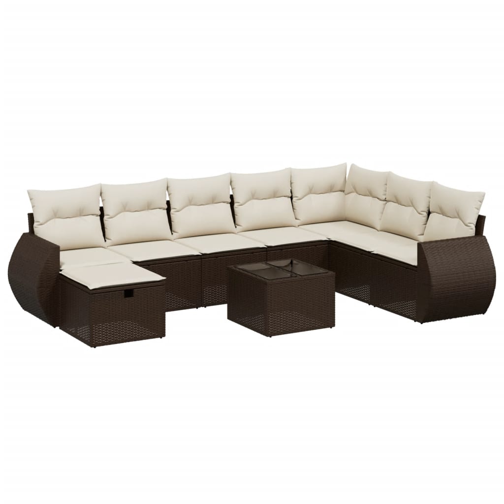 9-delige Loungeset met kussens poly rattan bruin