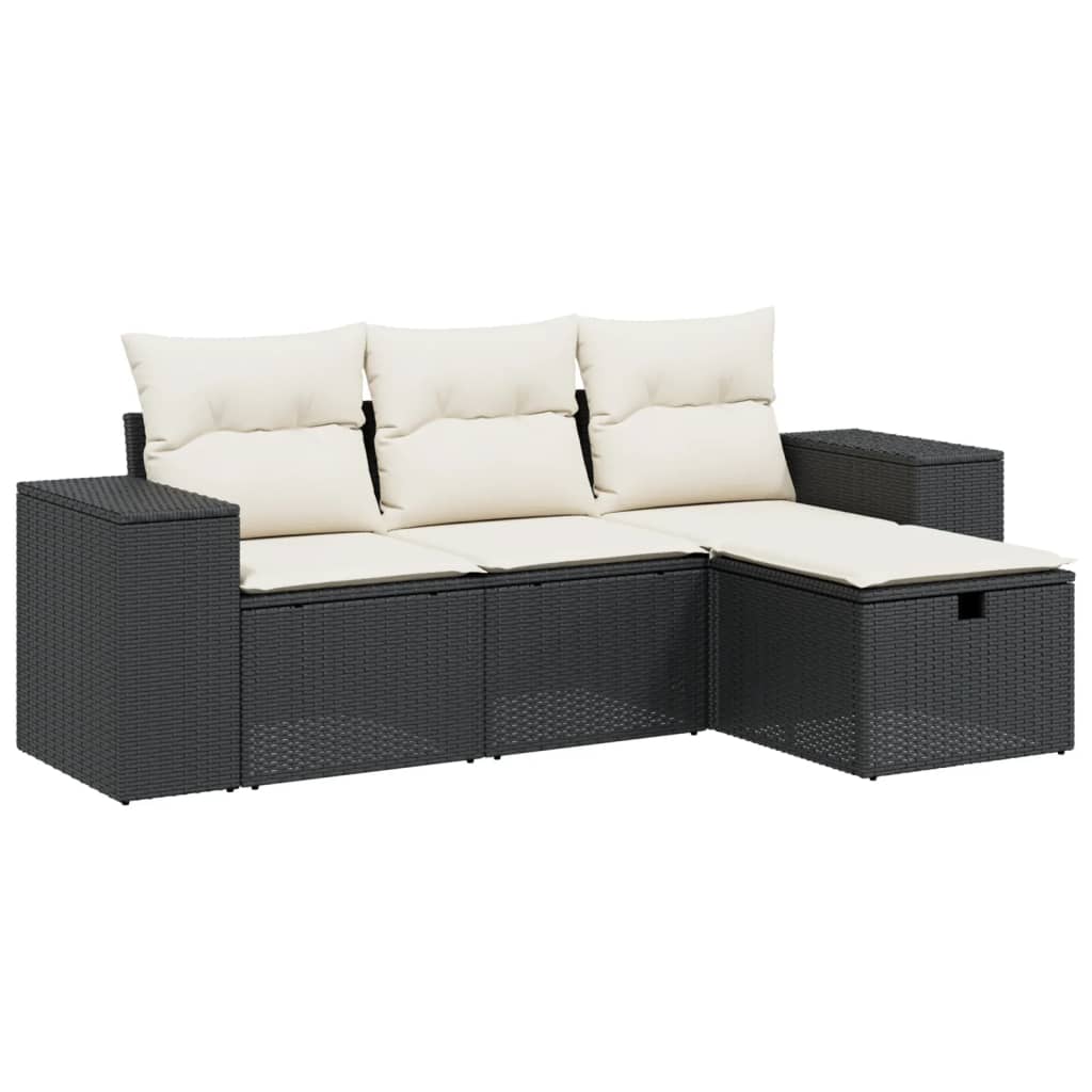 4-delige Loungeset met kussens poly rattan zwart Tuinsets | Creëer jouw Trendy Thuis | Gratis bezorgd & Retour | Trendy.nl