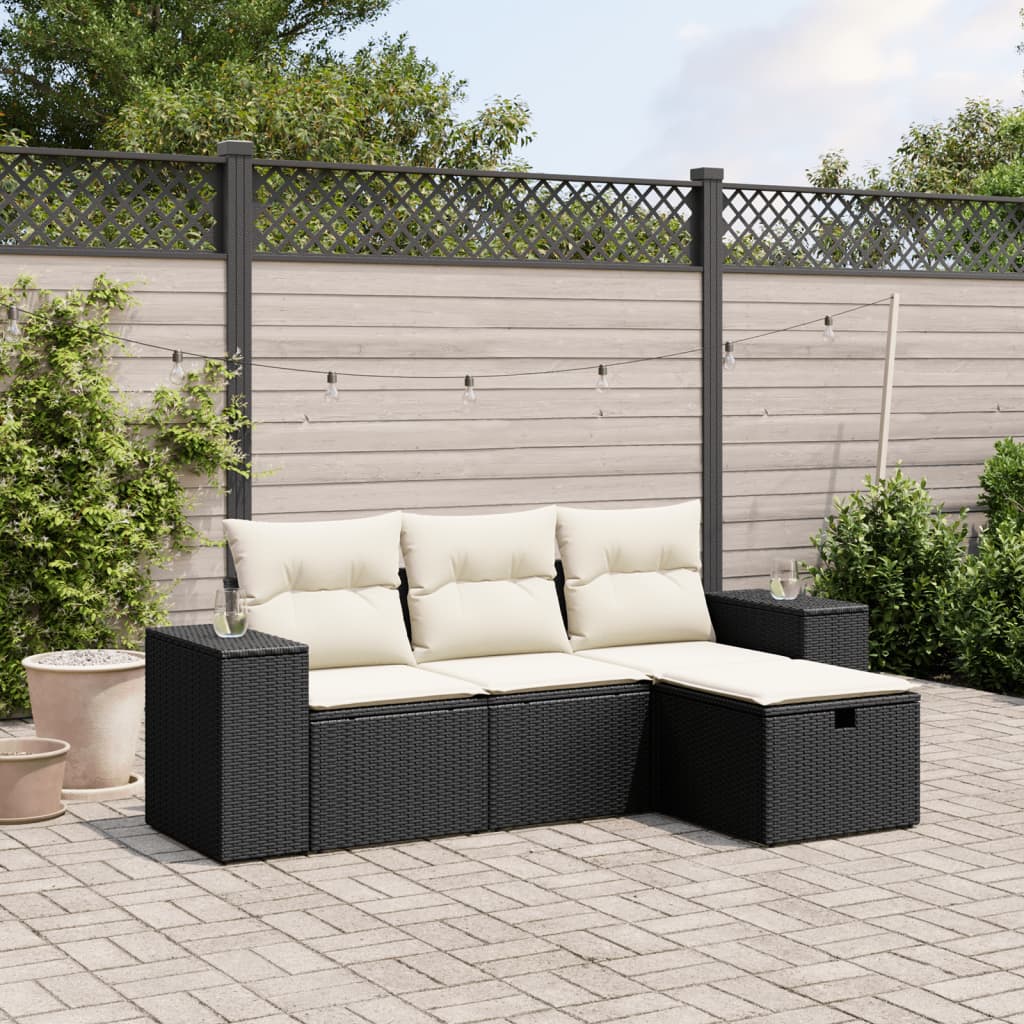 4-delige Loungeset met kussens poly rattan zwart Tuinsets | Creëer jouw Trendy Thuis | Gratis bezorgd & Retour | Trendy.nl