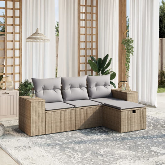 4-delige Loungeset met kussens poly rattan gemengd beige Tuinsets | Creëer jouw Trendy Thuis | Gratis bezorgd & Retour | Trendy.nl