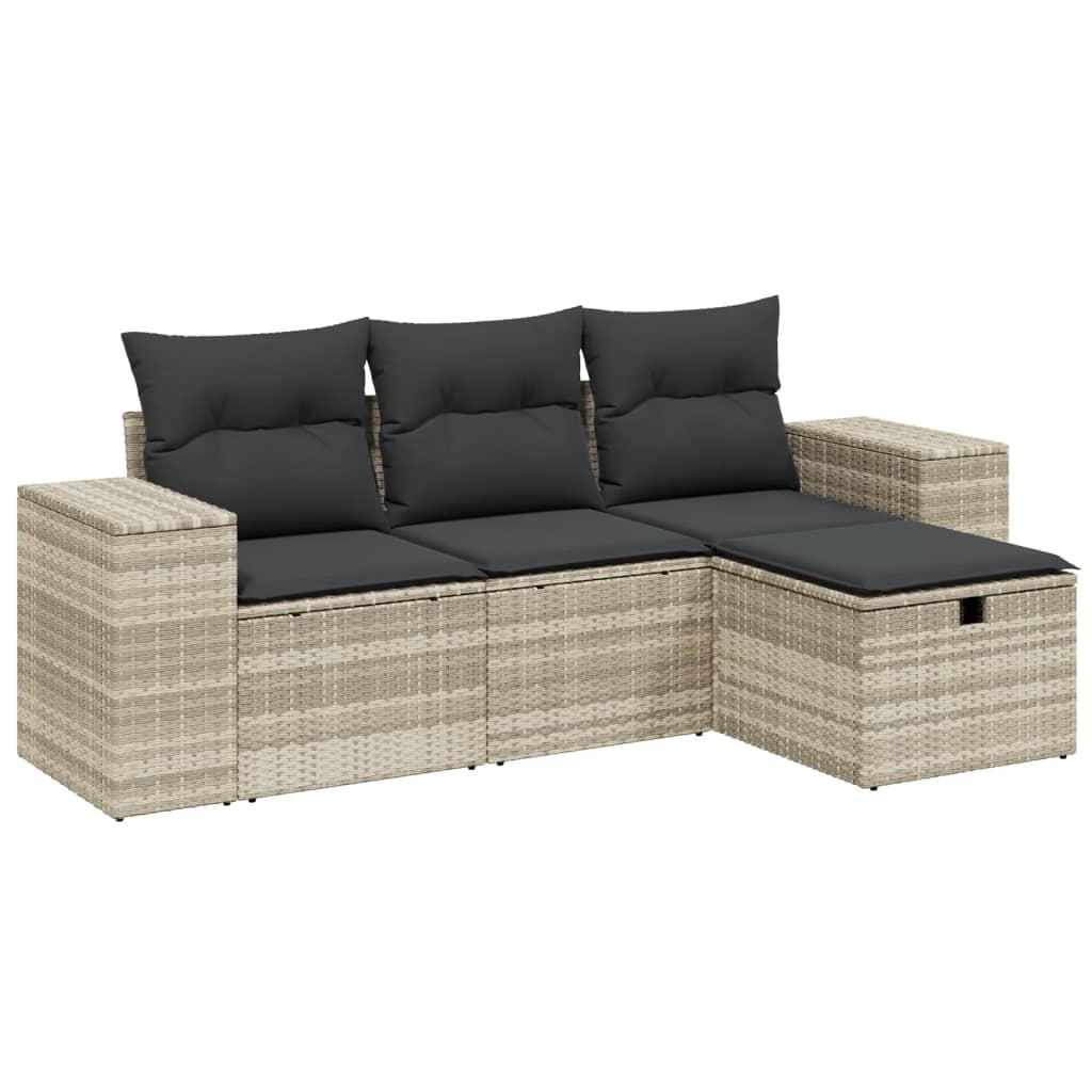 4-delige Loungeset met kussens poly rattan lichtgrijs Tuinsets | Creëer jouw Trendy Thuis | Gratis bezorgd & Retour | Trendy.nl