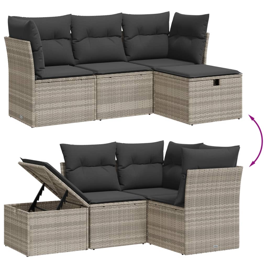 4-delige Loungeset met kussens poly rattan lichtgrijs Tuinsets | Creëer jouw Trendy Thuis | Gratis bezorgd & Retour | Trendy.nl