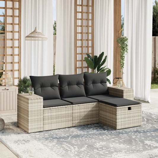 4-delige Loungeset met kussens poly rattan lichtgrijs Tuinsets | Creëer jouw Trendy Thuis | Gratis bezorgd & Retour | Trendy.nl