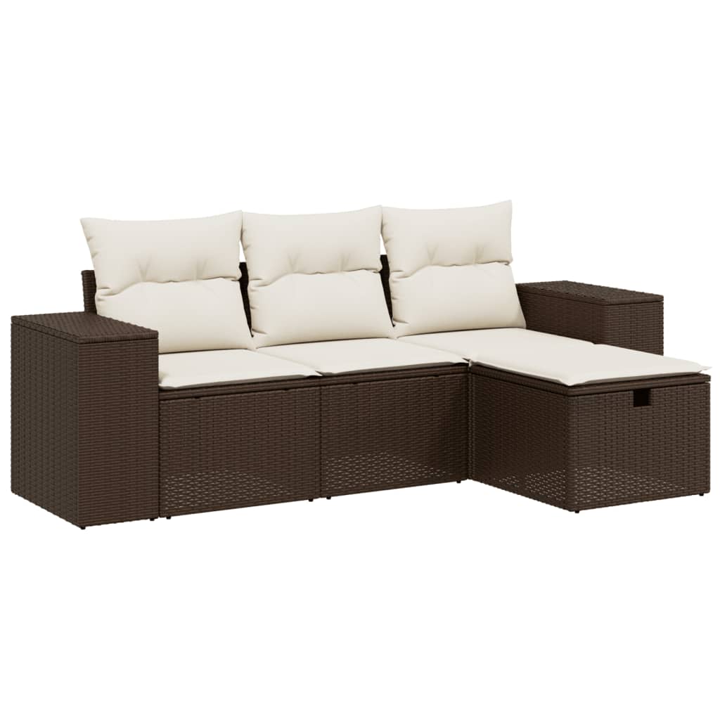 4-delige Loungeset met kussens poly rattan bruin