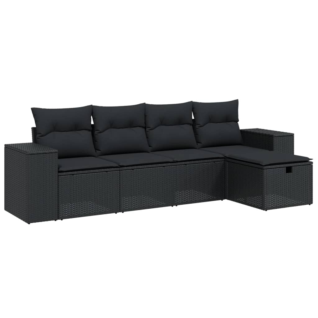 5-delige Loungeset met kussens poly rattan zwart Tuinsets | Creëer jouw Trendy Thuis | Gratis bezorgd & Retour | Trendy.nl