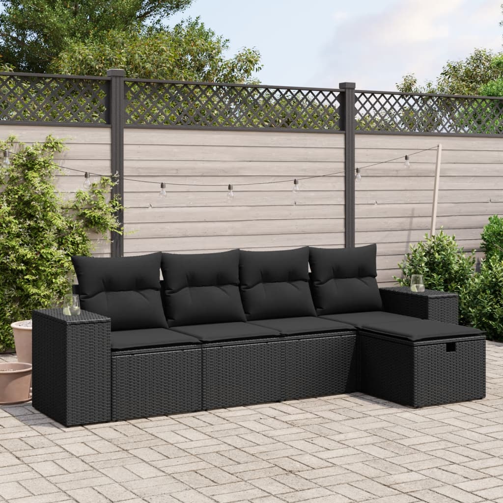 5-delige Loungeset met kussens poly rattan zwart Tuinsets | Creëer jouw Trendy Thuis | Gratis bezorgd & Retour | Trendy.nl