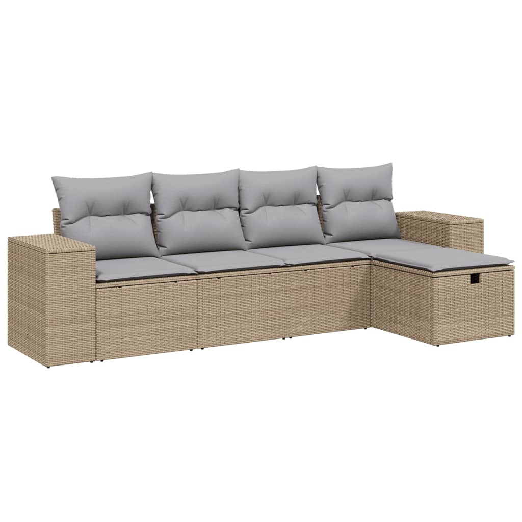 5-delige Loungeset met kussens poly rattan gemengd beige Tuinsets | Creëer jouw Trendy Thuis | Gratis bezorgd & Retour | Trendy.nl