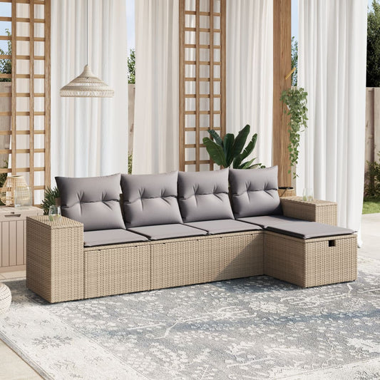 5-delige Loungeset met kussens poly rattan gemengd beige Tuinsets | Creëer jouw Trendy Thuis | Gratis bezorgd & Retour | Trendy.nl