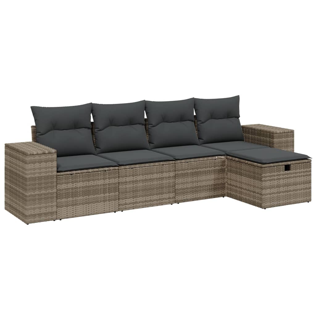 5-delige Loungeset met kussens poly rattan lichtgrijs Tuinsets | Creëer jouw Trendy Thuis | Gratis bezorgd & Retour | Trendy.nl