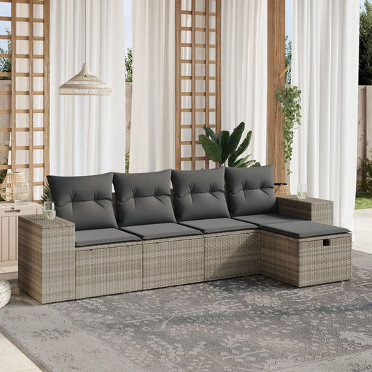 5-delige Loungeset met kussens poly rattan lichtgrijs Tuinsets | Creëer jouw Trendy Thuis | Gratis bezorgd & Retour | Trendy.nl