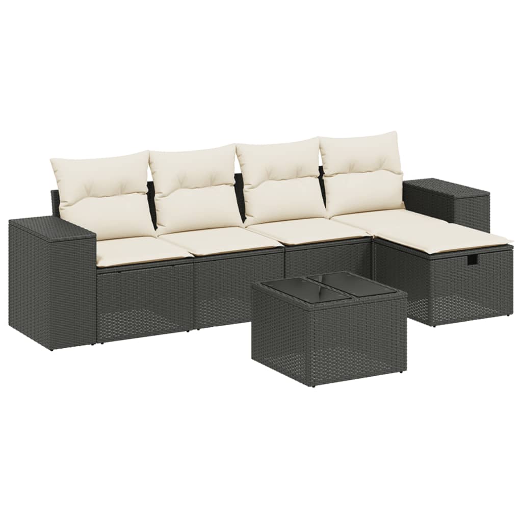 6-delige Loungeset met kussens poly rattan zwart Tuinsets | Creëer jouw Trendy Thuis | Gratis bezorgd & Retour | Trendy.nl