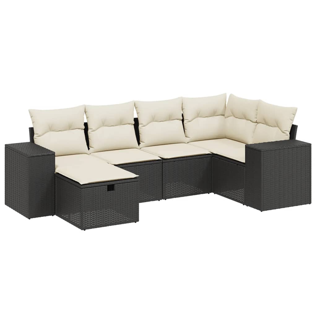 6-delige Loungeset met kussens poly rattan zwart Tuinsets | Creëer jouw Trendy Thuis | Gratis bezorgd & Retour | Trendy.nl