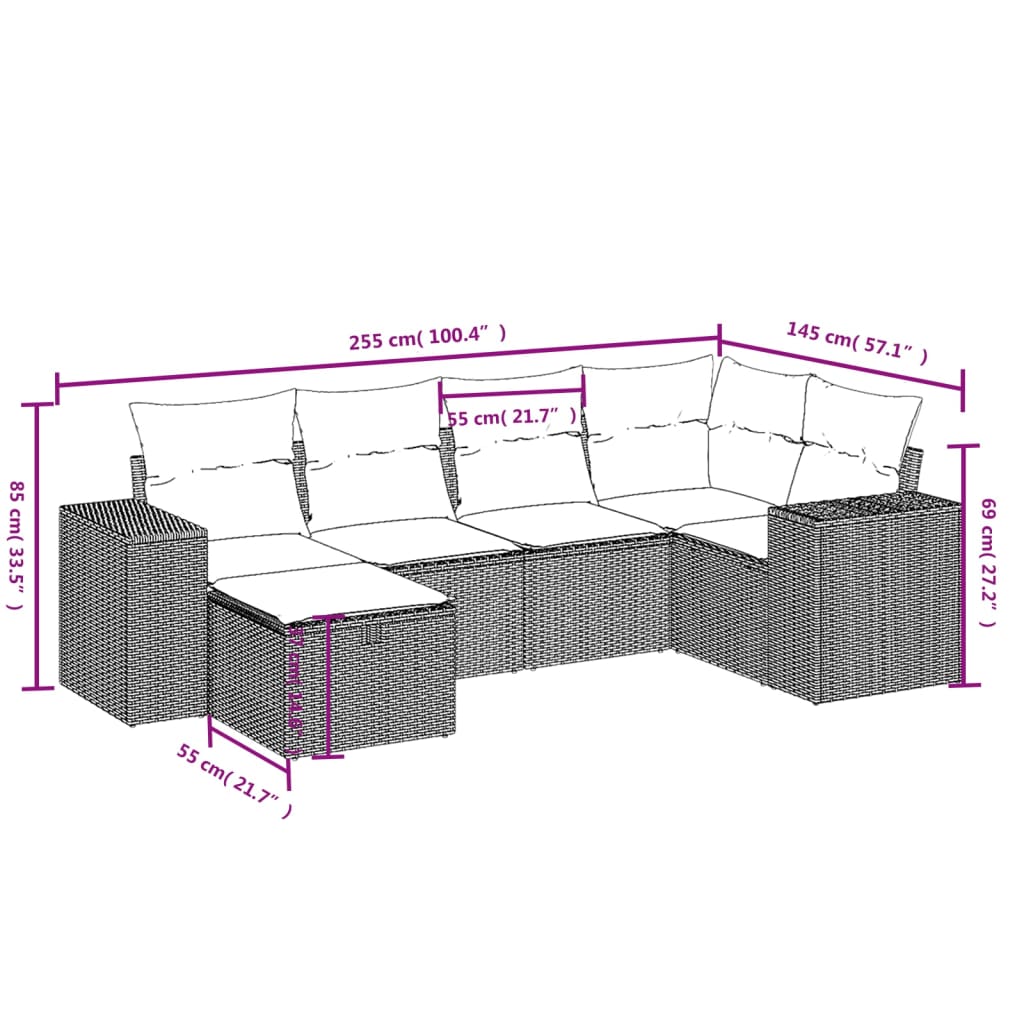 6-delige Loungeset met kussens poly rattan zwart Tuinsets | Creëer jouw Trendy Thuis | Gratis bezorgd & Retour | Trendy.nl