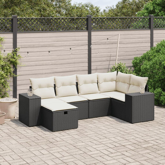 6-delige Loungeset met kussens poly rattan zwart Tuinsets | Creëer jouw Trendy Thuis | Gratis bezorgd & Retour | Trendy.nl