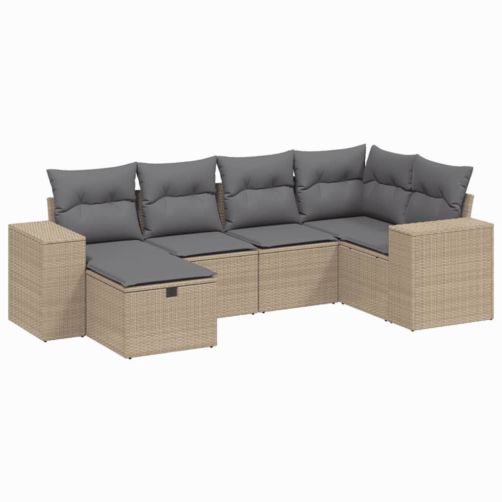 6-delige Loungeset met kussens poly rattan gemengd beige Tuinsets | Creëer jouw Trendy Thuis | Gratis bezorgd & Retour | Trendy.nl