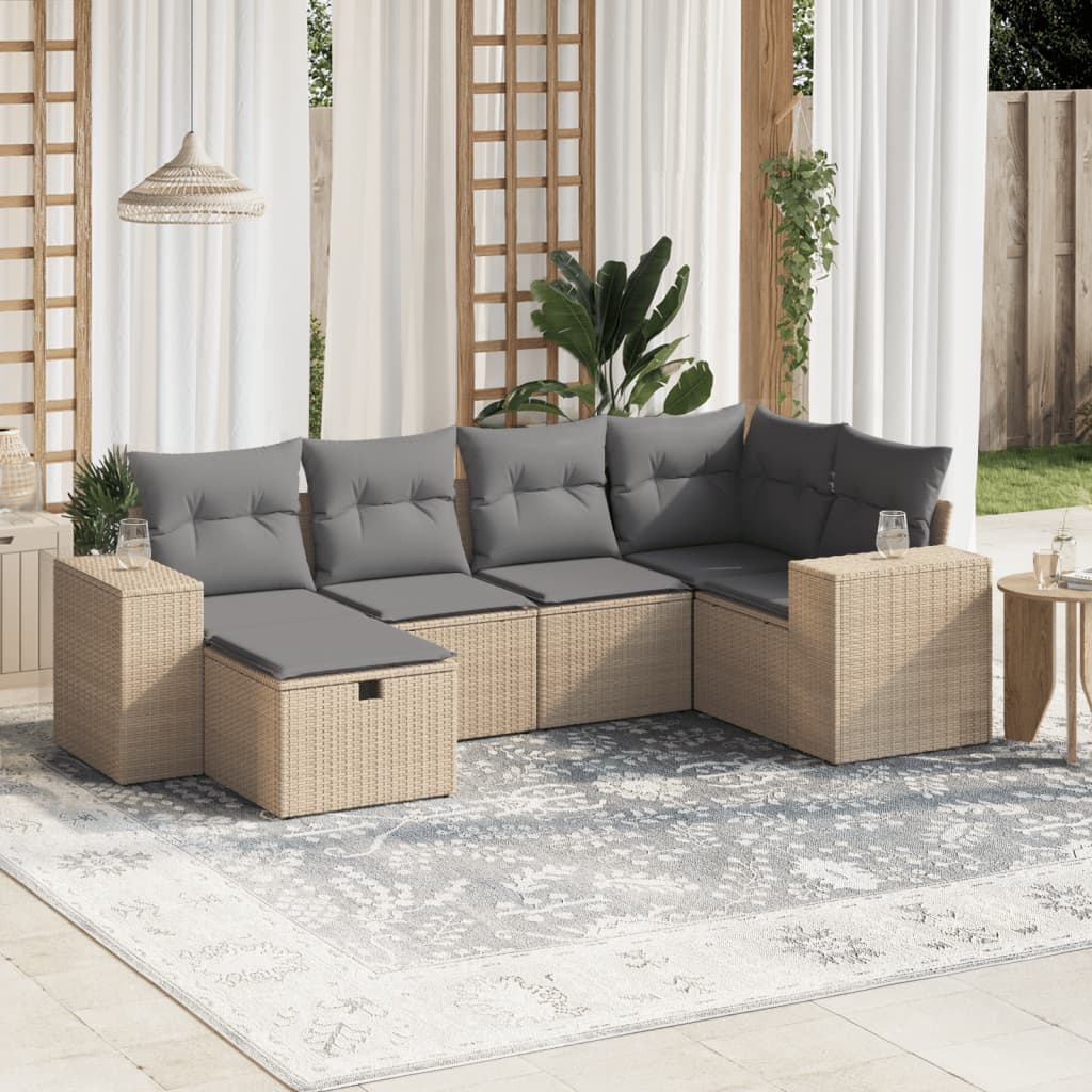 6-delige Loungeset met kussens poly rattan gemengd beige Tuinsets | Creëer jouw Trendy Thuis | Gratis bezorgd & Retour | Trendy.nl